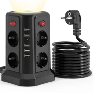 מגדל שקעי חשמל עם USB - 8 שקעים, 5 חיבורי USB ומפסקים נפרדים