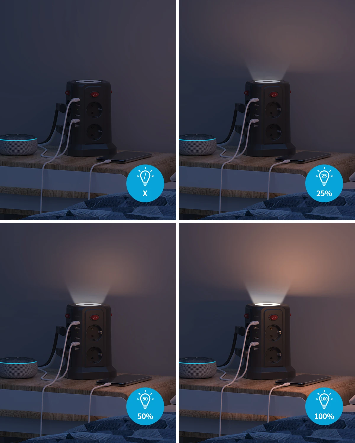 מגדל שקעי חשמל עם USB - 8 שקעים, 5 חיבורי USB ומפסקים נפרדים – תמונה 5