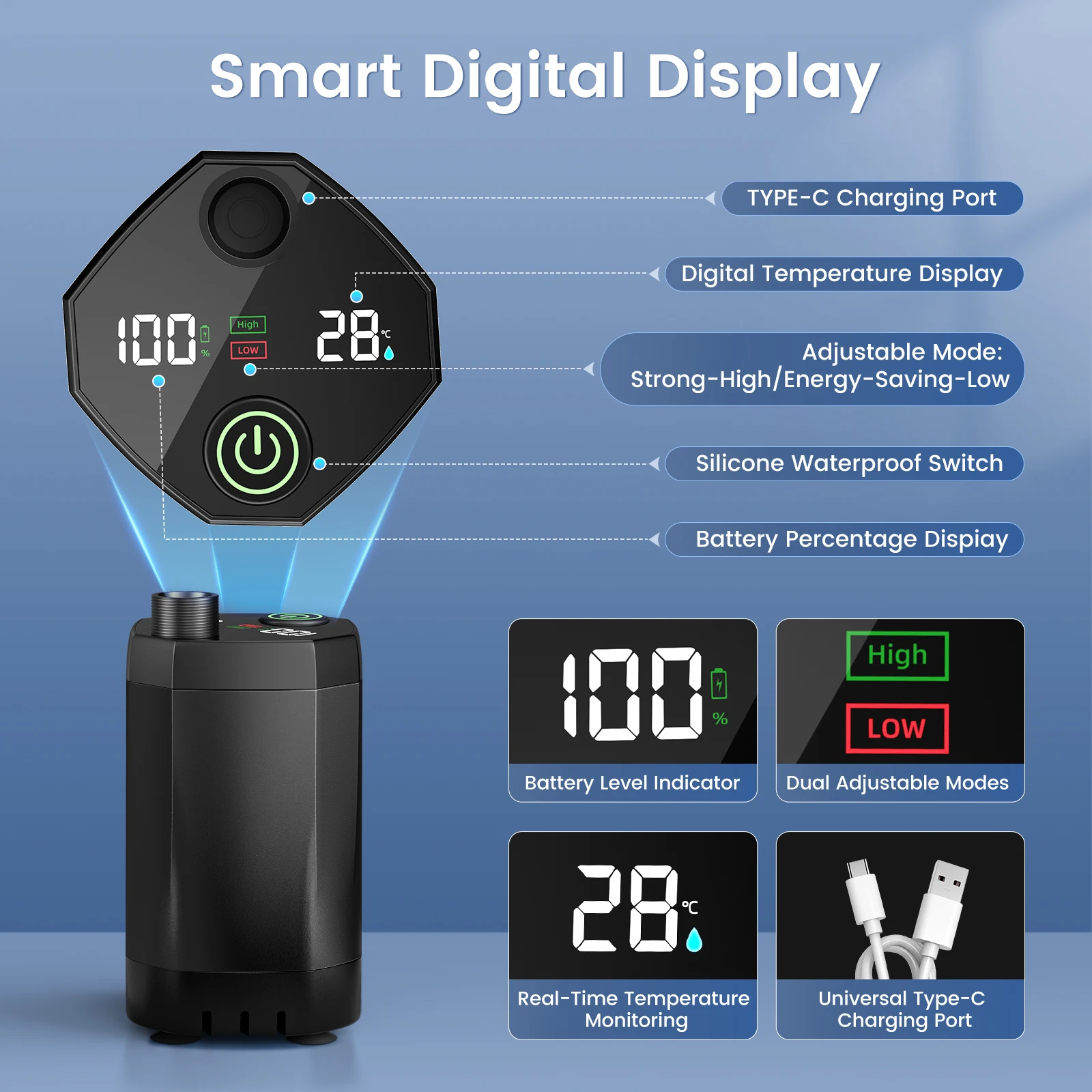 מקלחת קמפינג ניידת 20 ליטר עם משאבה נטענת USB – תמונה 3
