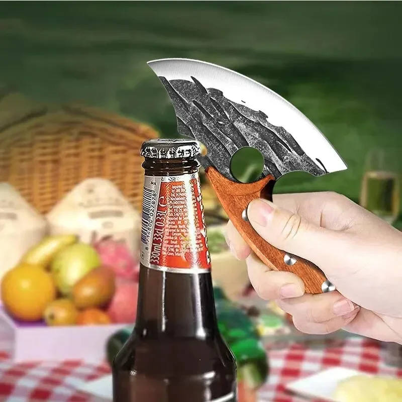סכין קצבים מקצועית עם ידית עץ ופותחן בקבוקים מובנה – תמונה 4