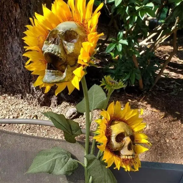 קישוט גולגולת פרחי חמנייה בסגנון גותי לעיצוב הבית – תמונה 5