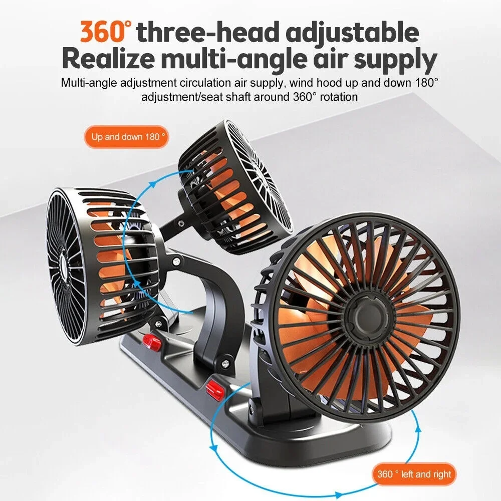 מאוורר USB לרכב, בית ומשרד עם 3 ראשים סובבים 360° – תמונה 2