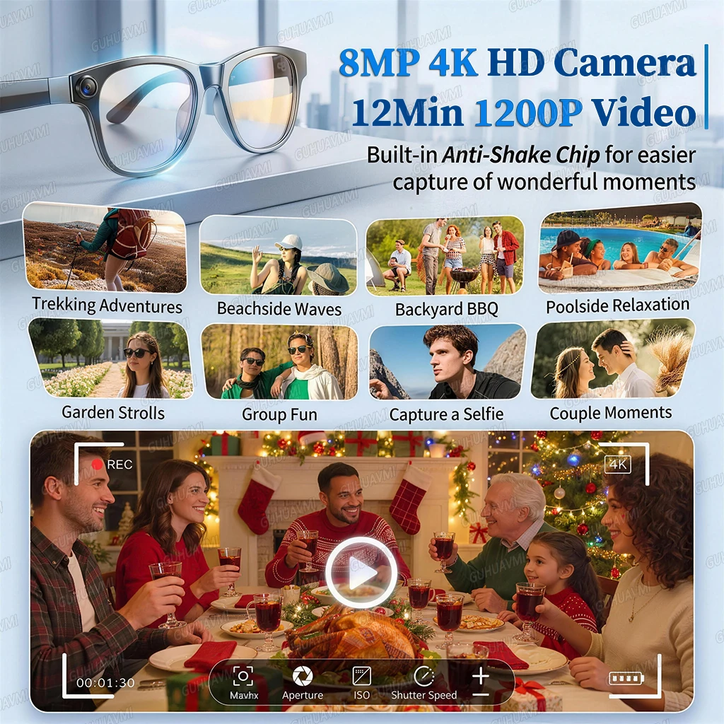 משקפי AI חכמים עם מצלמת 4K 8MP, 32GB ועמידות במים – תמונה 6