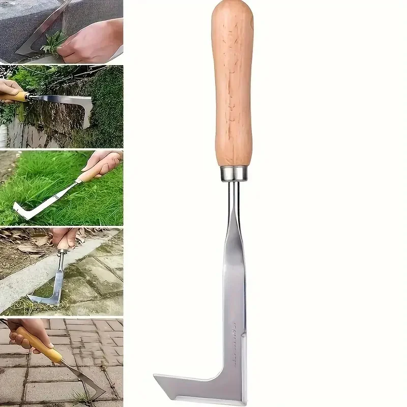 כלי ניכוש עשבים ידני נירוסטה צורת L לחריצים וחצרות – תמונה 6