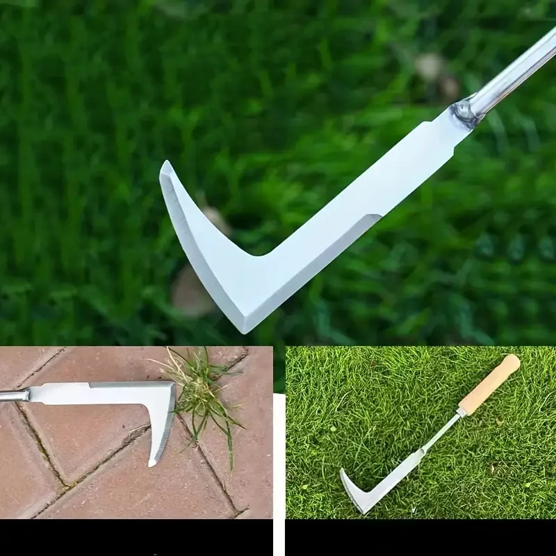 כלי ניכוש עשבים ידני נירוסטה צורת L לחריצים וחצרות – תמונה 5