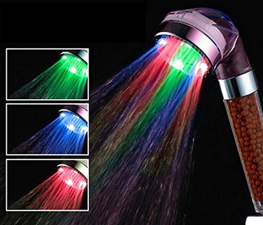 ראש מקלחת LED צבעוני עם 7 צבעים וכדורי מינרל ספא – תמונה 4