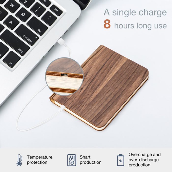 מנורת לד בצורת ספר נטענת USB עם עמעום מובנה – תמונה 5
