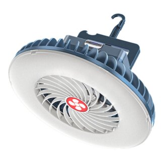 מאוורר נטען לקמפינג עם תאורת LED ומטען לטלפון