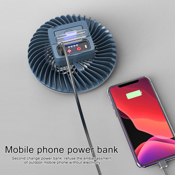 מאוורר נטען לקמפינג עם תאורת LED ומטען לטלפון – תמונה 6