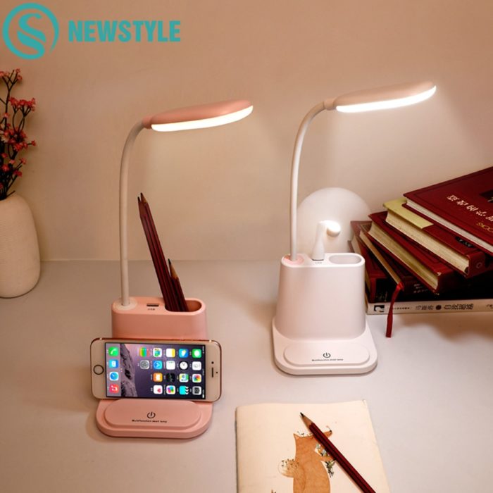 מנורת שולחן עם מאוורר USB ומחזיק עטים לשולחן העבודה – תמונה 2