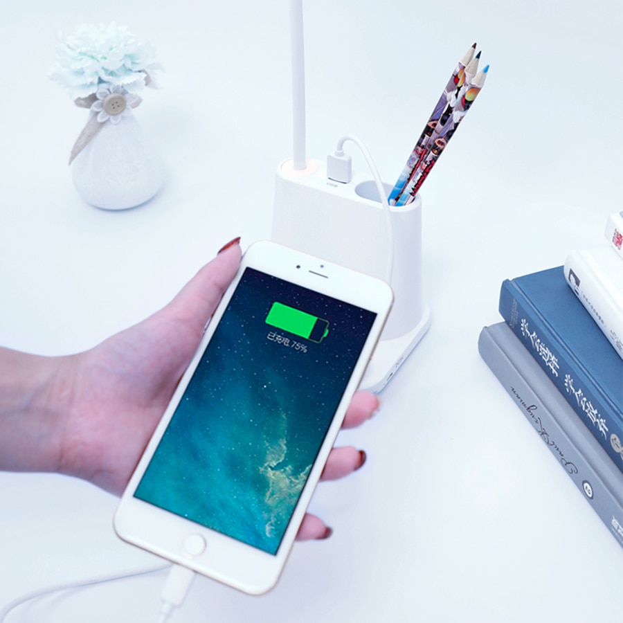 מנורת שולחן עם מאוורר USB ומחזיק עטים לשולחן העבודה – תמונה 3