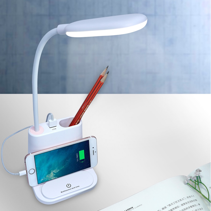 מנורת שולחן עם מאוורר USB ומחזיק עטים לשולחן העבודה – תמונה 4