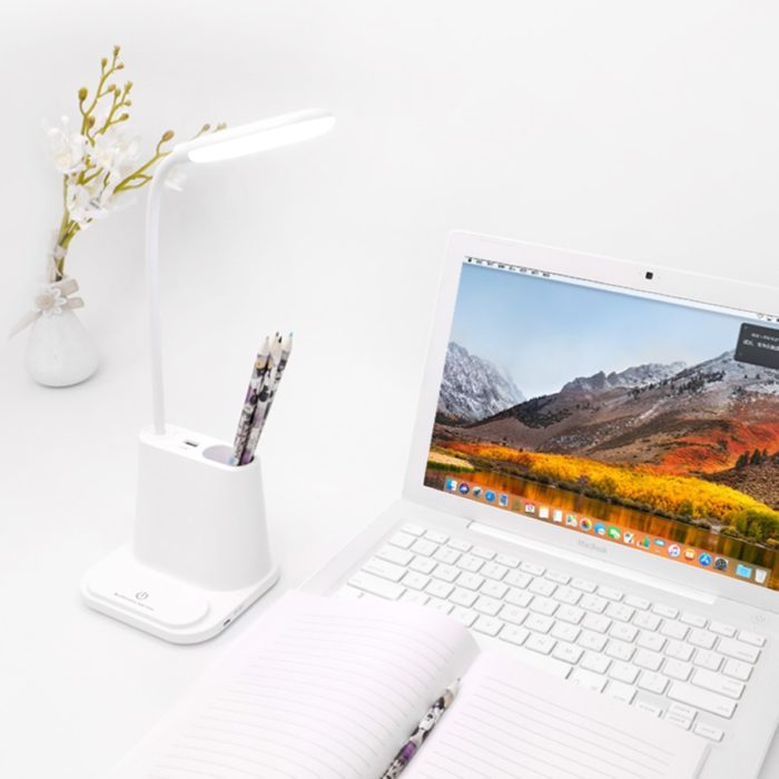 מנורת שולחן עם מאוורר USB ומחזיק עטים לשולחן העבודה – תמונה 5
