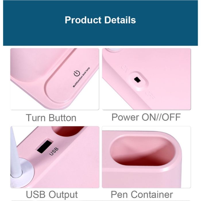 מנורת שולחן עם מאוורר USB ומחזיק עטים לשולחן העבודה – תמונה 6