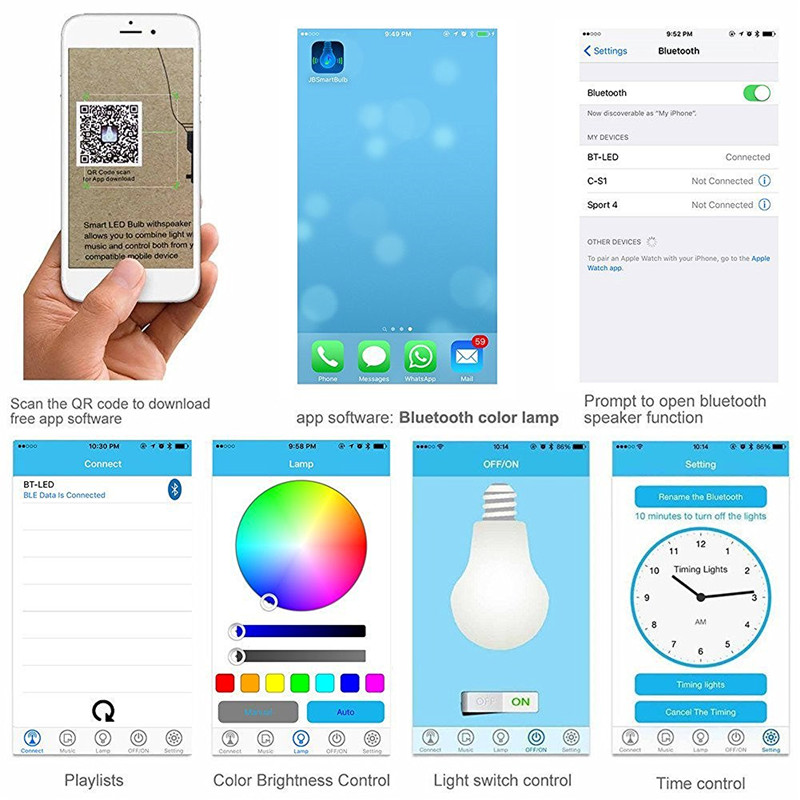 נורת LED רמקול בלוטות' מחליפת צבעים לסמארטפון – תמונה 4