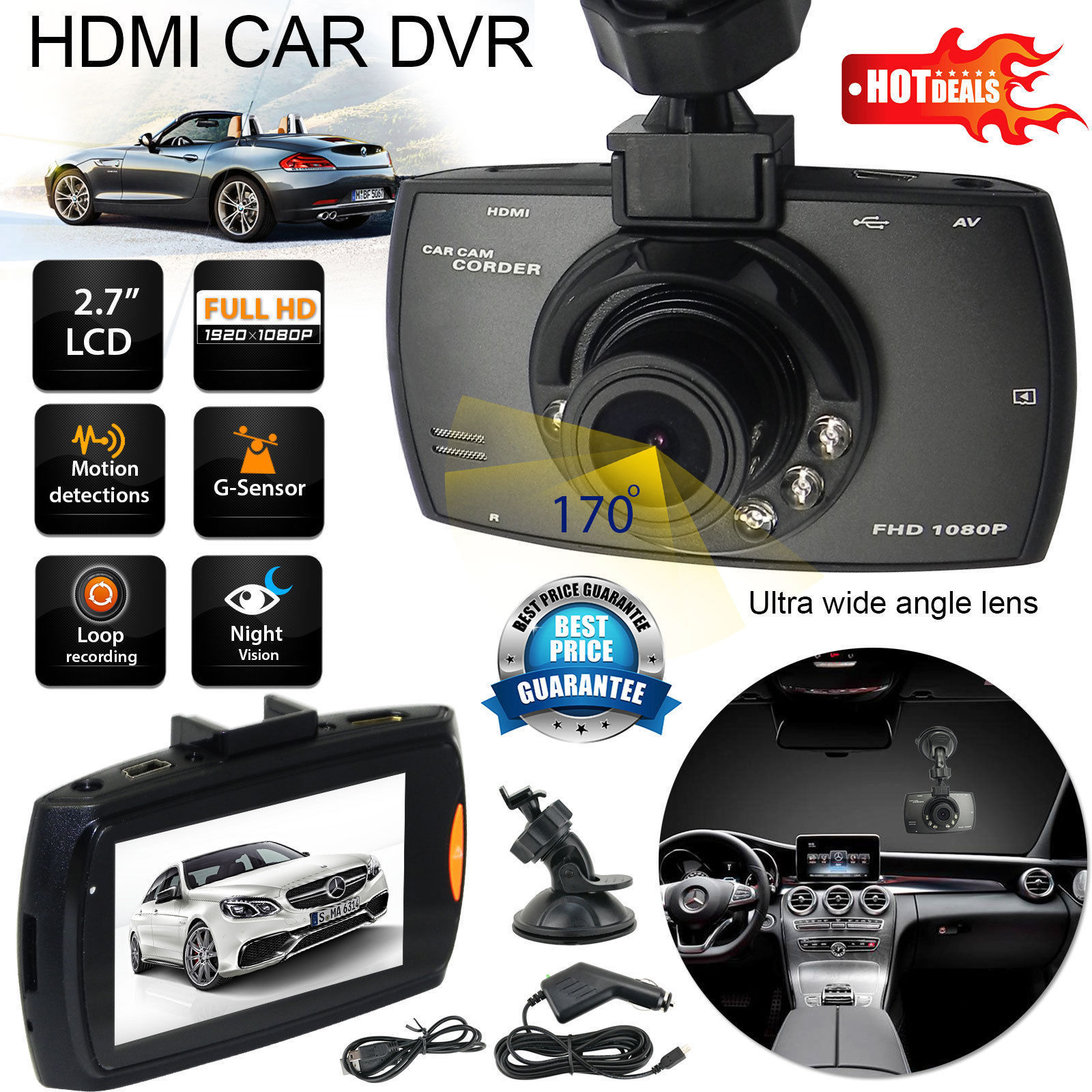 מצלמת DVR לרכב עם צג LCD והקלטת לילה וקול – תמונה 2